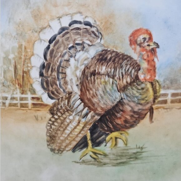 Antique Handpainted Porcelain Turkey Serving Platter Royal O & EG Austria LG 20" - Picture 6 of 7